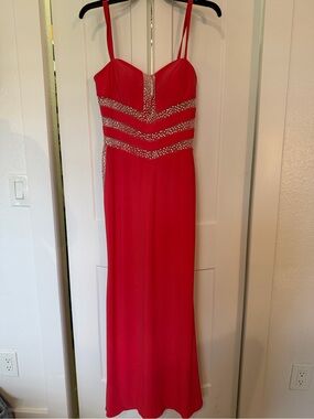 Panoply Watermelon Pink Rhinestone Illusion Formal Prom Maxi Gown Size 4